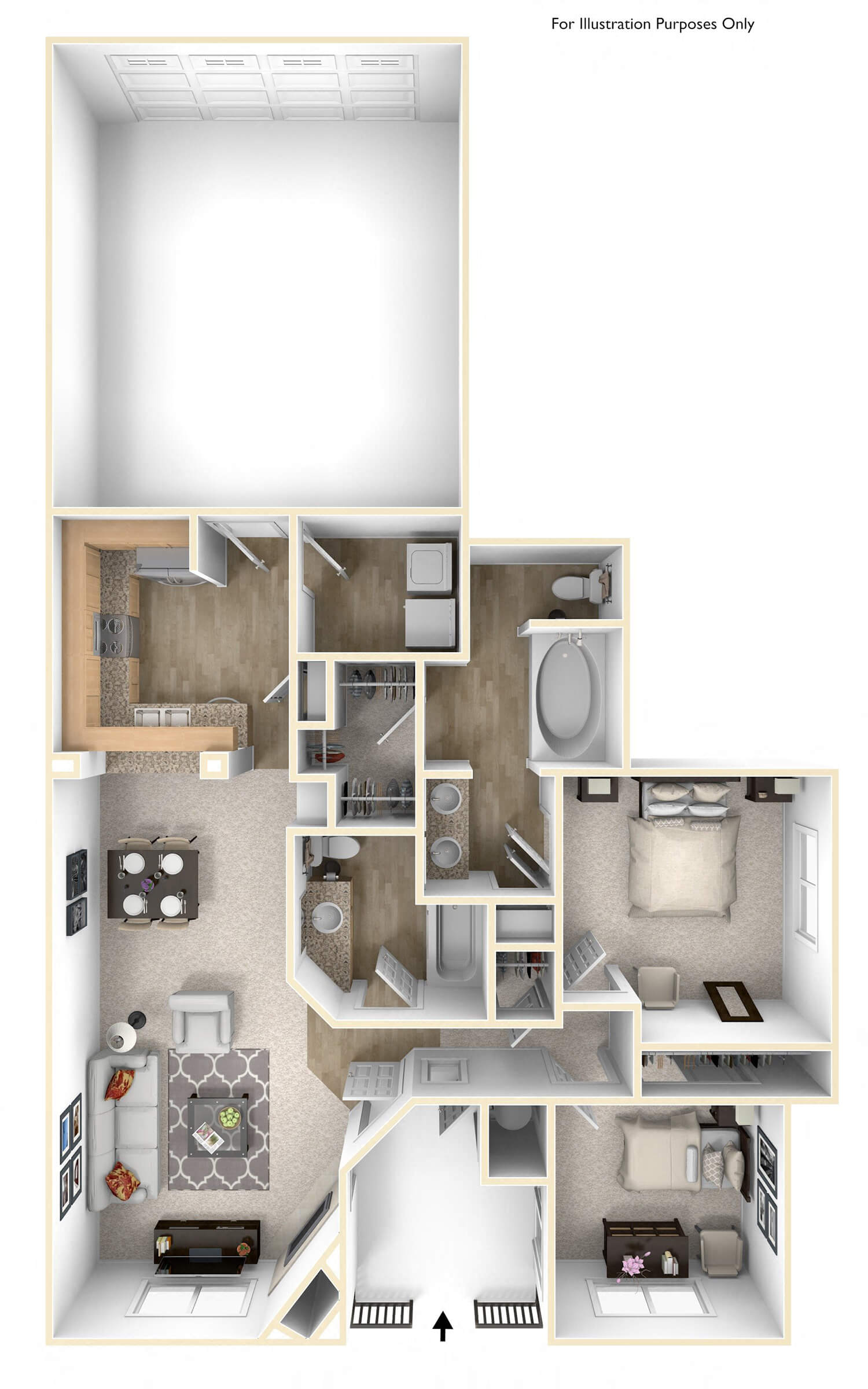 Floor plan for 2 beds, 2 baths, 1142 sqft